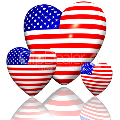 heart with US flag texture isolated on a white