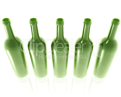 5 green glass bottles