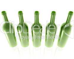 5 green glass bottles