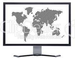 monitor with world map silhouette