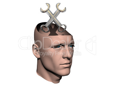 3D men cracked head with spanner