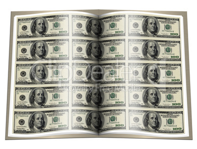 book with us dollar notes on a white