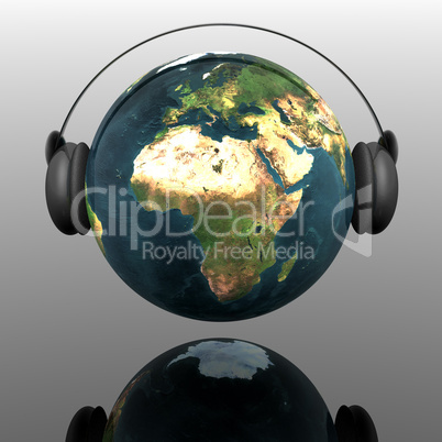 music earth globe with headphones