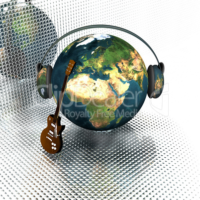 music earth with headphones and guitar