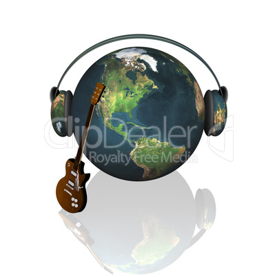 music earth with headphones and guitar