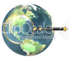 magnifying glass on earth isolated on white