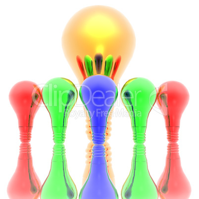 Red, blue and green lightbulbs isolated on a white