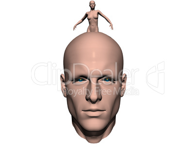 3D men head with 3D girl