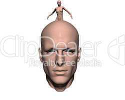 3D men head with 3D girl