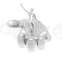 3D girl on metal hand isolated on a white