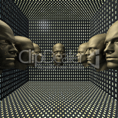 cyber men robots head in room