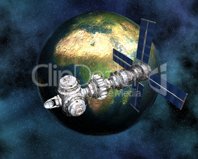 Satelite sputnik orbiting earth