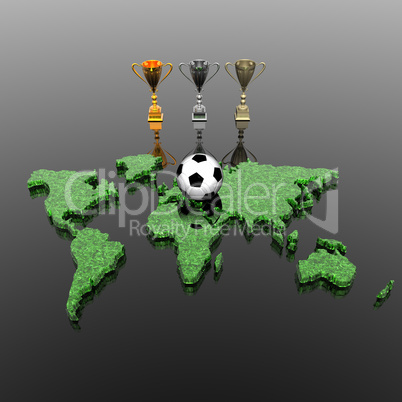 trophy cups with world map