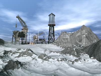 Drilling Platform in winter landscape