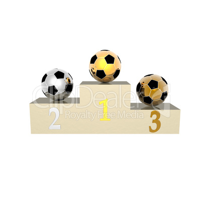 podium with soccer balls