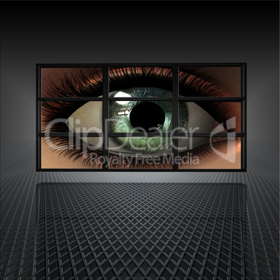 video wall with girl eye