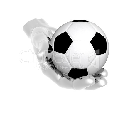 3d Soccer ball in hands isolated on a white
