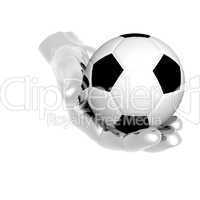 3d Soccer ball in hands isolated on a white