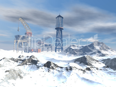 Drilling Platform in winter landscape