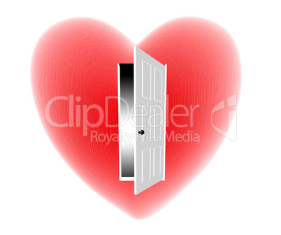 red heart with open door isolated on white