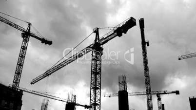 Time-lapse cranes tower cranes (black and white) 2