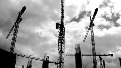 Time-lapse cranes tower cranes (black and white) 3