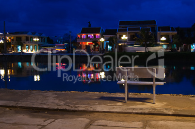 Small town skyline at night