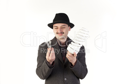 Man in hat choosing a bulb