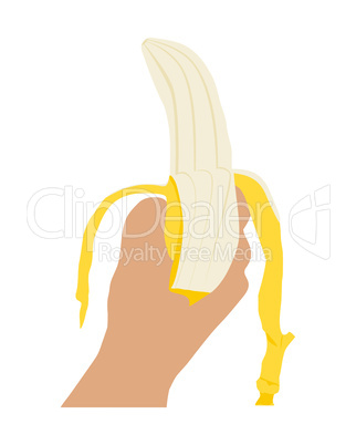 Hand mit geschälter Banane