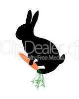 Die schwarze Silhouette eines Hasen mit Karotte