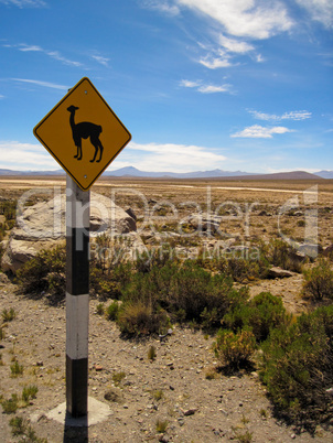 Straßenschild mit Lama