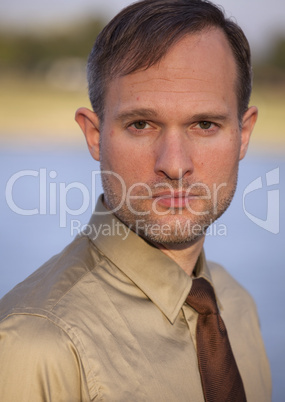 portrait of man by sunset