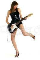woman playing rock guitar