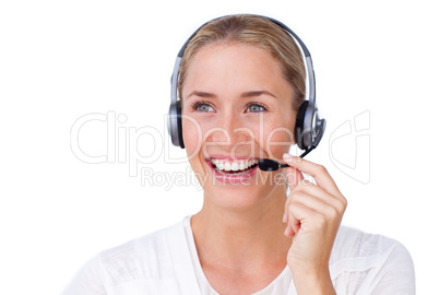 busineswoman talking on a headset