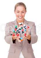 Assertive businesswoman showing a molecule