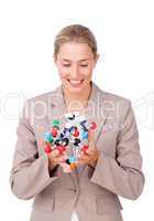 Confident businesswoman looking at a molecule