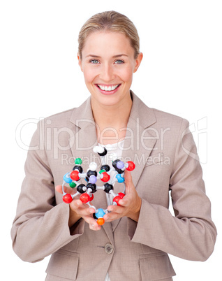 Young businesswoman holding a molecule