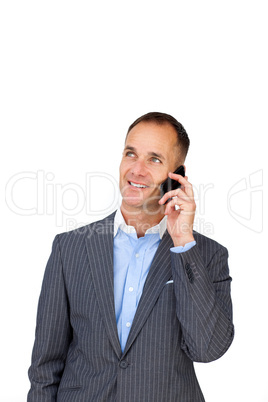 Charming businessman on phone looking upward