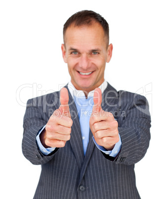 Successful businessman with thumbs up