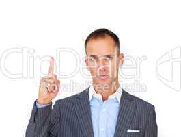 Businessman pointing upward