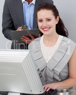 businesswoman working at a computer