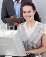 businesswoman working at a computer