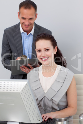 businesswoman smiling at the camera