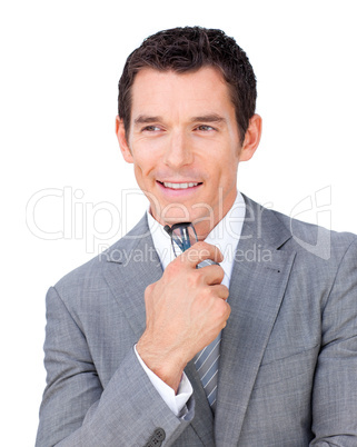 businessman holding glasses