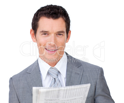 businessman reading a newspaper