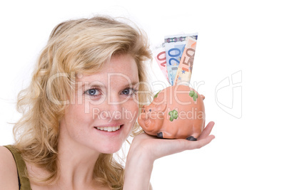 Woman with piggybank