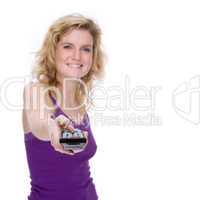 Woman with remote control