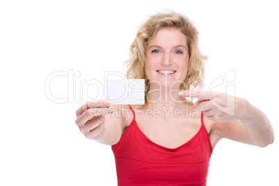 Woman with business card