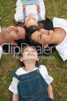 Cute children and their parents lying on the grass