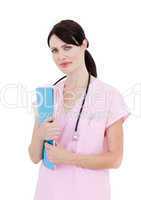 Confident female doctor holding patient's folder